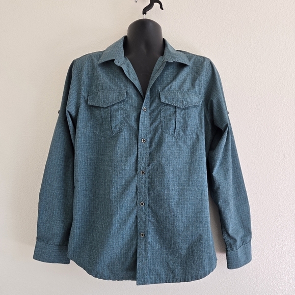 Prana Button Up Roll Tab Sleeve Shirt Outdoor Hiking  Camping Size Medium - Picture 1 of 15